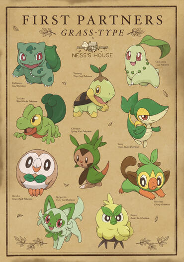 First Partners: Grass-type [Pokemon] A4/A3 print